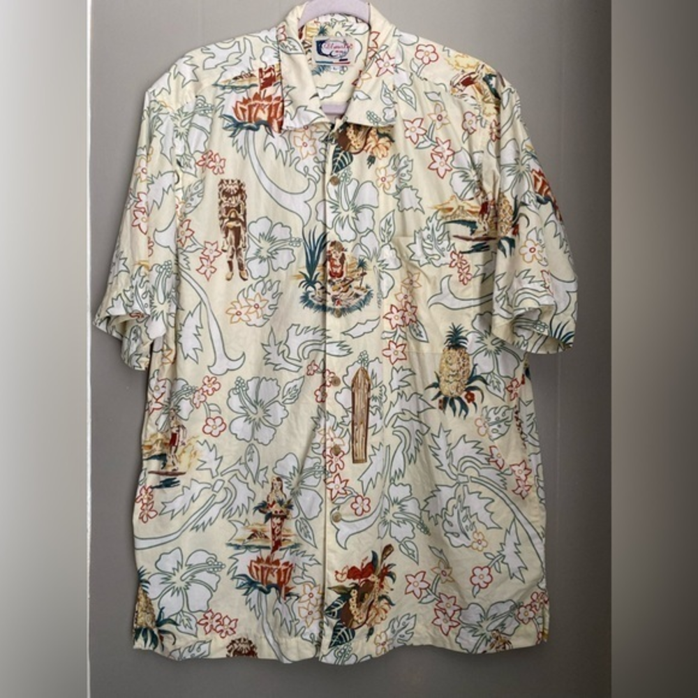 Vintage‎ Bluewater Wear Hawaiian Shirt Tiki Surfer Wahine Theme Size L